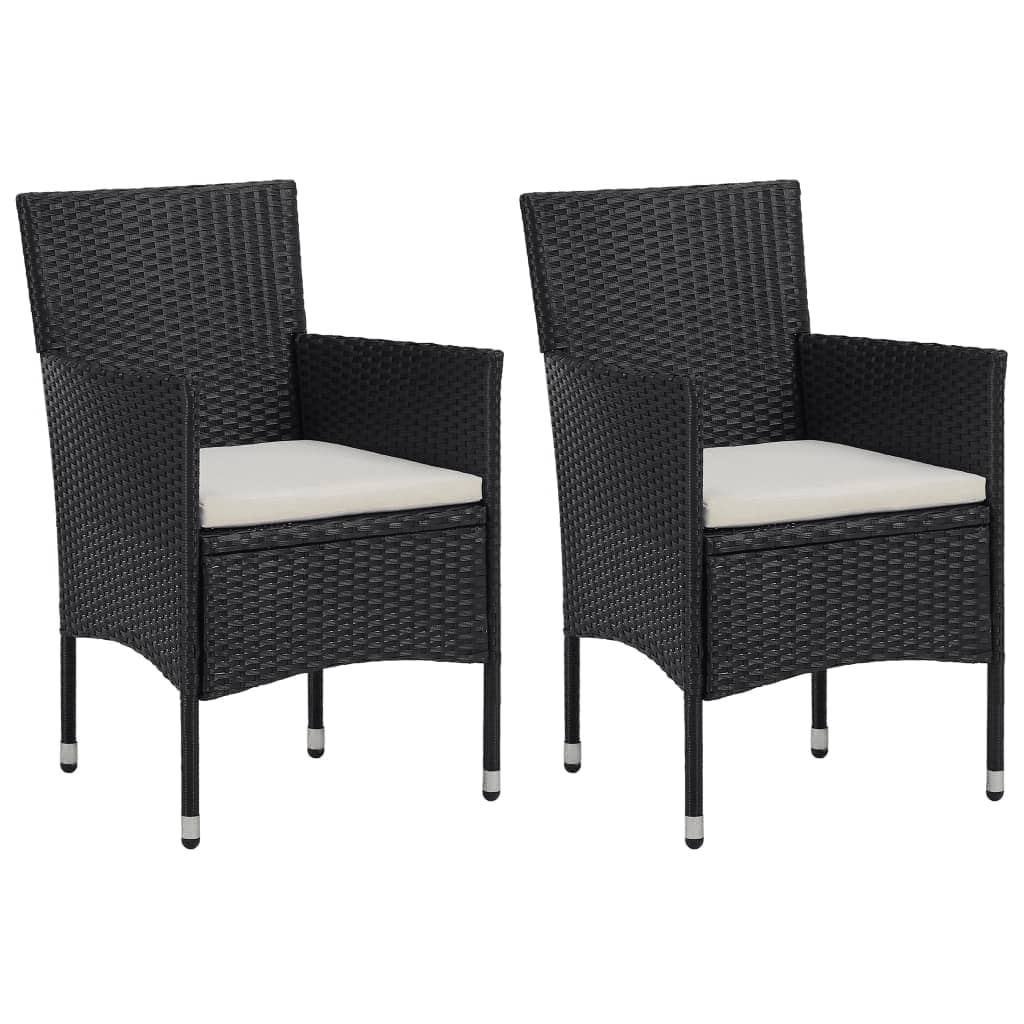 3 Piece Garden Dining Set Poly Rattan and Tempered Glass Black