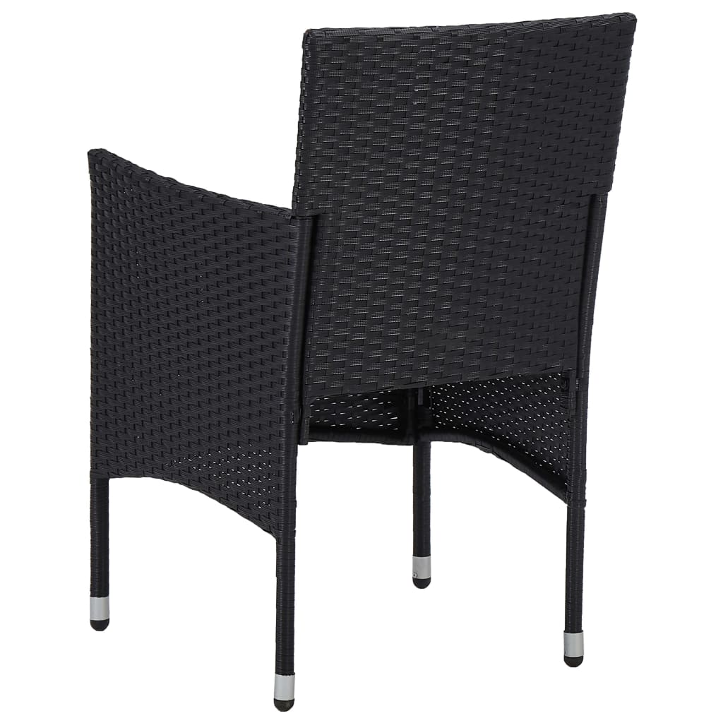 3 Piece Garden Dining Set Poly Rattan and Tempered Glass Black