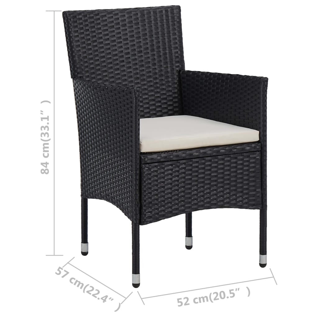 3 Piece Garden Dining Set Poly Rattan and Tempered Glass Black