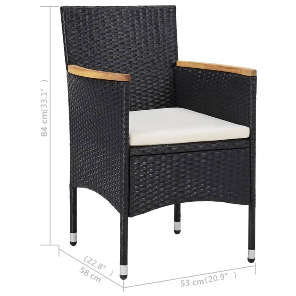 3 Piece Garden Dining Set Poly Rattan and Solid Wood Black