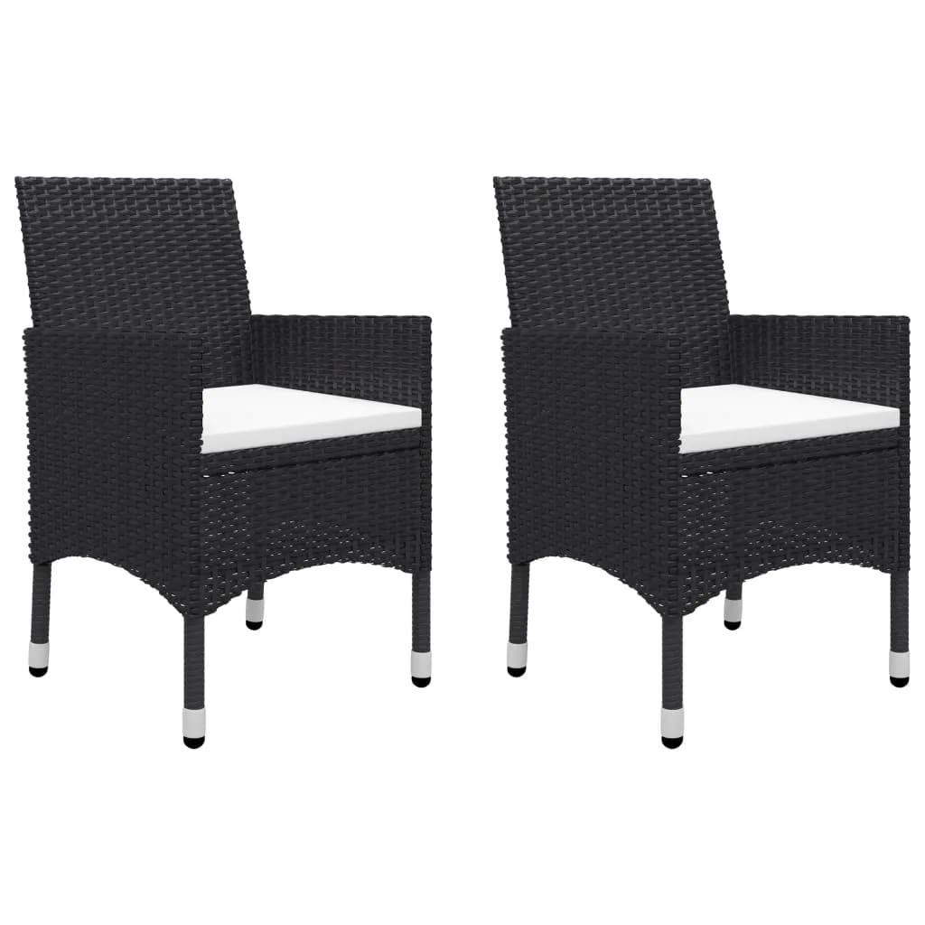 3 Piece Garden Bistro Set Poly Rattan and Tempered Glass Black