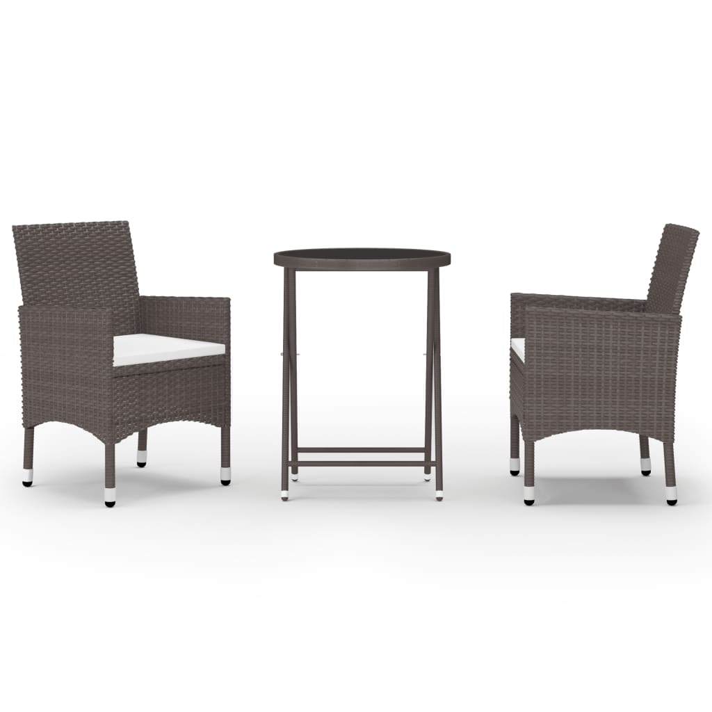 3 Piece Garden Bistro Set Poly Rattan and Tempered Glass Brown