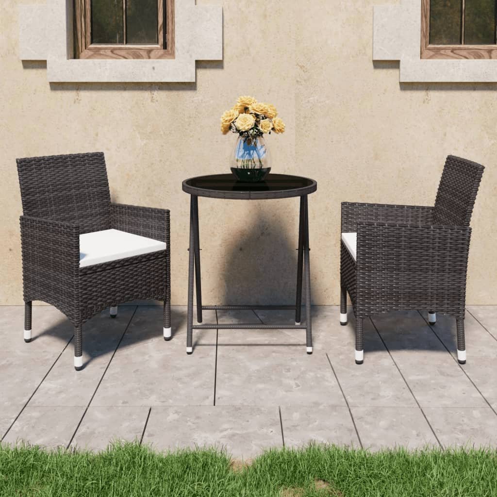 3 Piece Garden Bistro Set Poly Rattan and Tempered Glass Brown