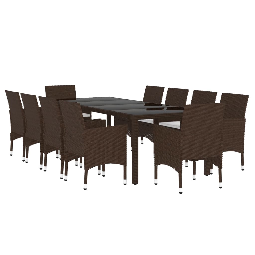 11 Piece Garden Dining Set Poly Rattan Brown