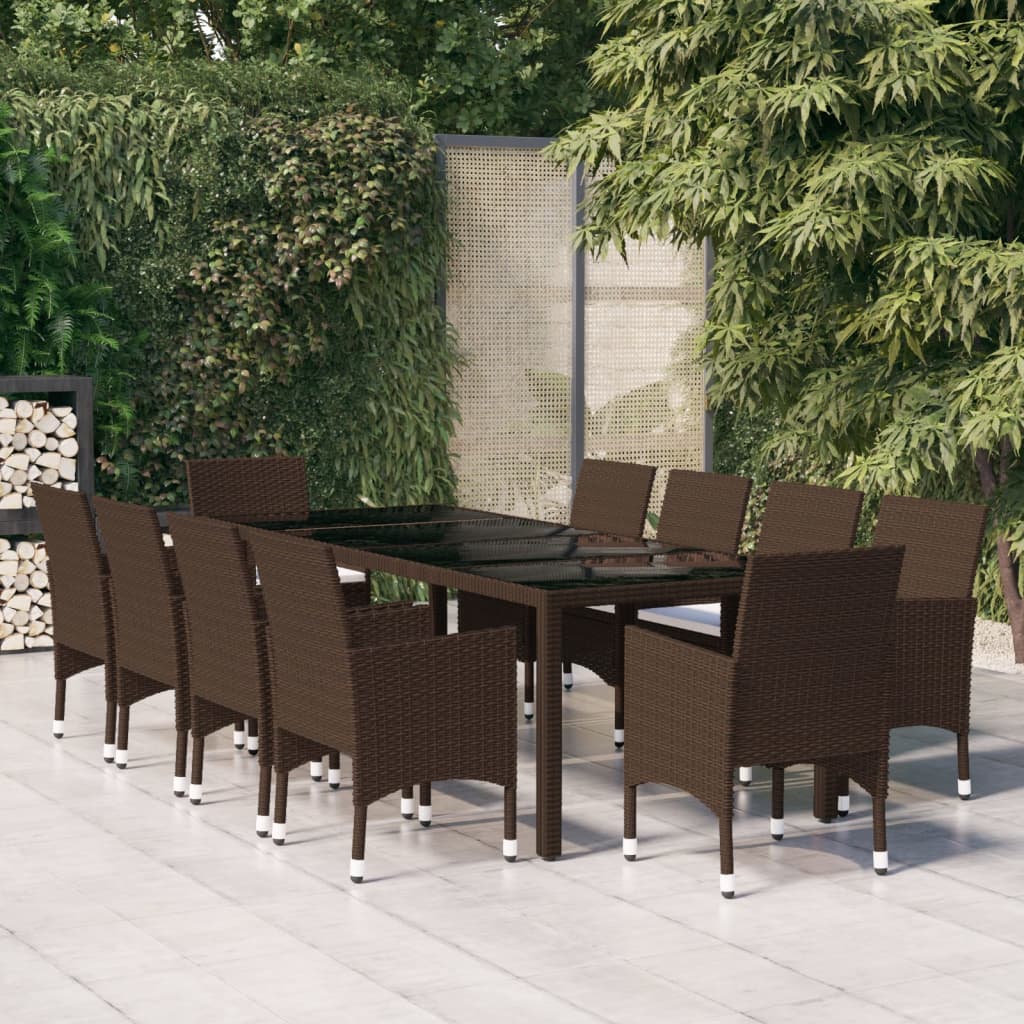 11 Piece Garden Dining Set Poly Rattan Brown