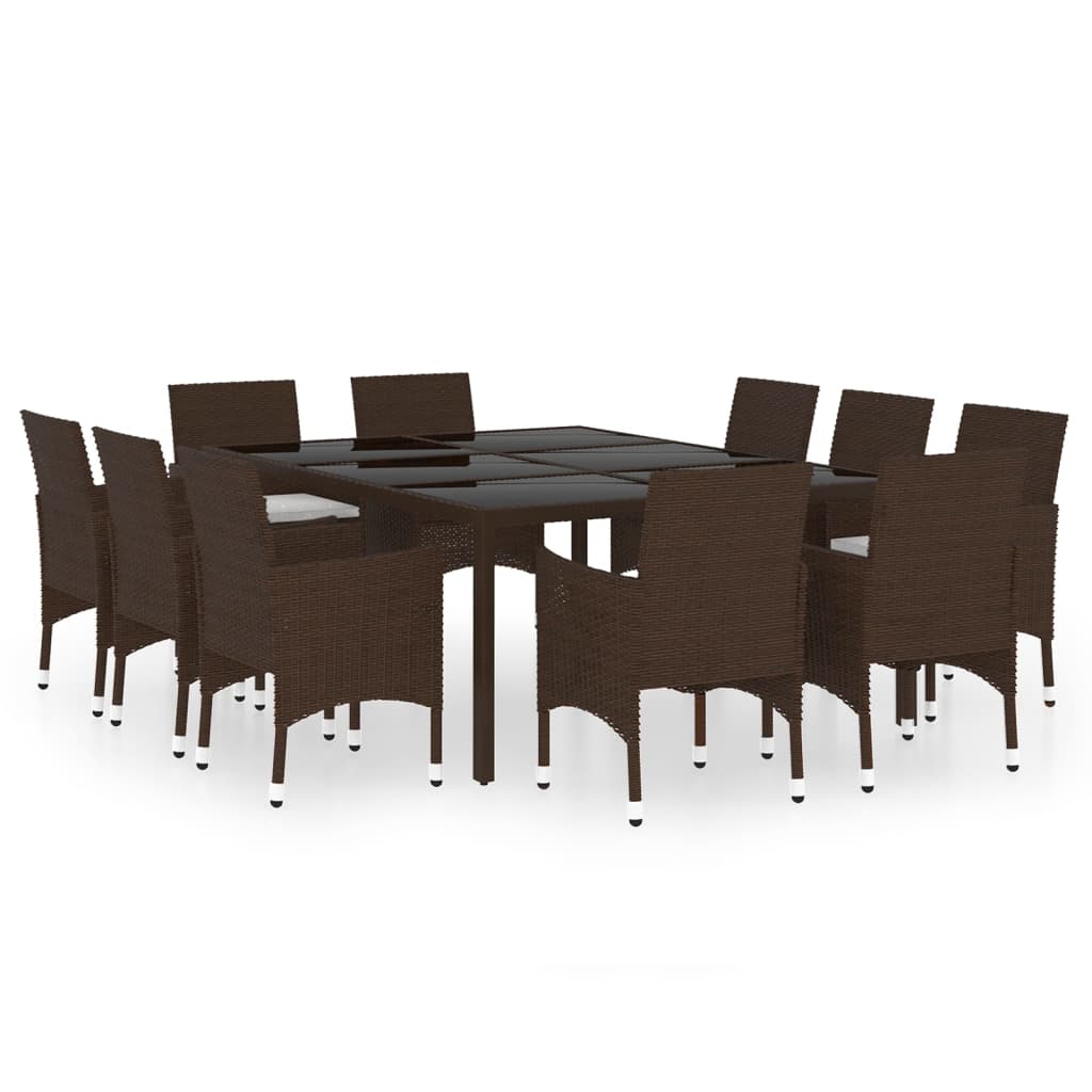 11 Piece Garden Dining Set Poly Rattan Brown