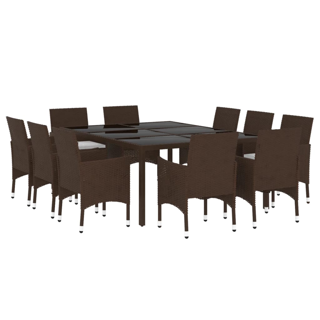 11 Piece Garden Dining Set Poly Rattan Brown