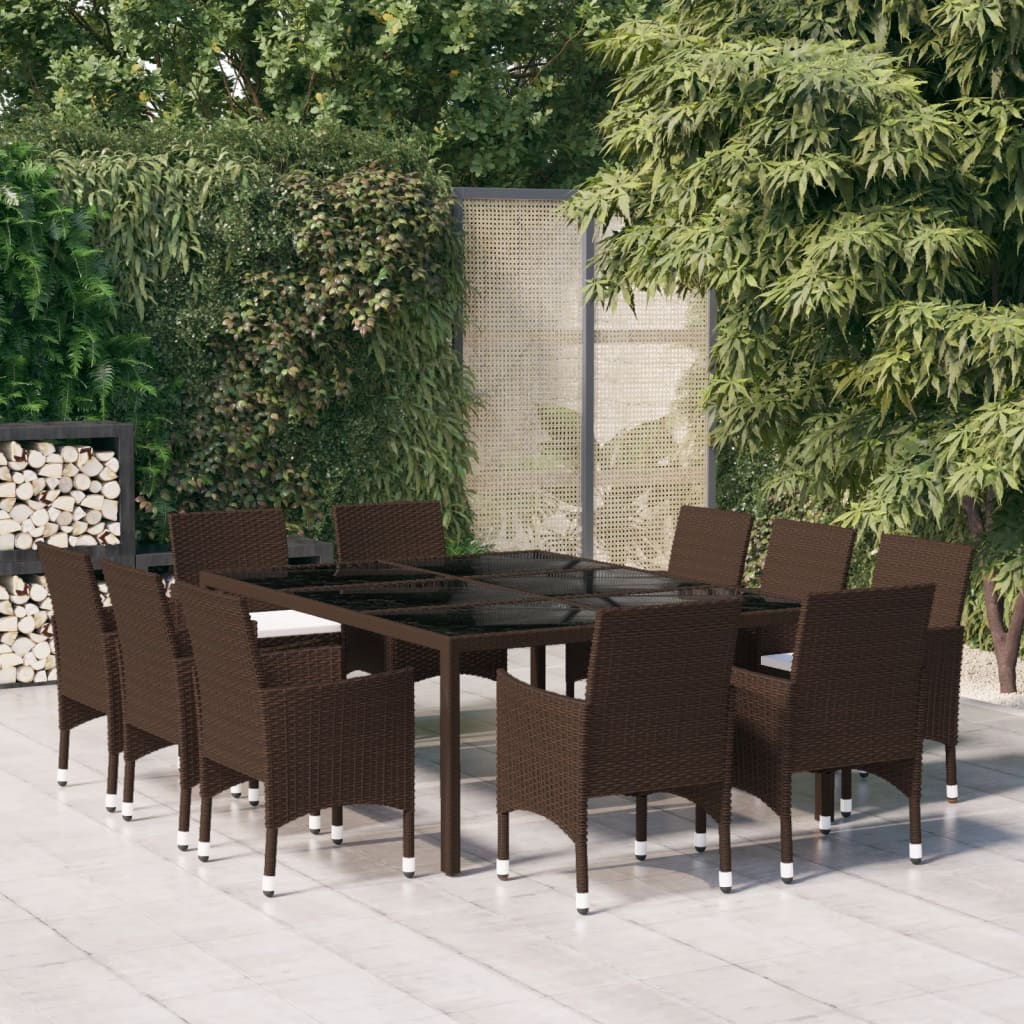 11 Piece Garden Dining Set Poly Rattan Brown