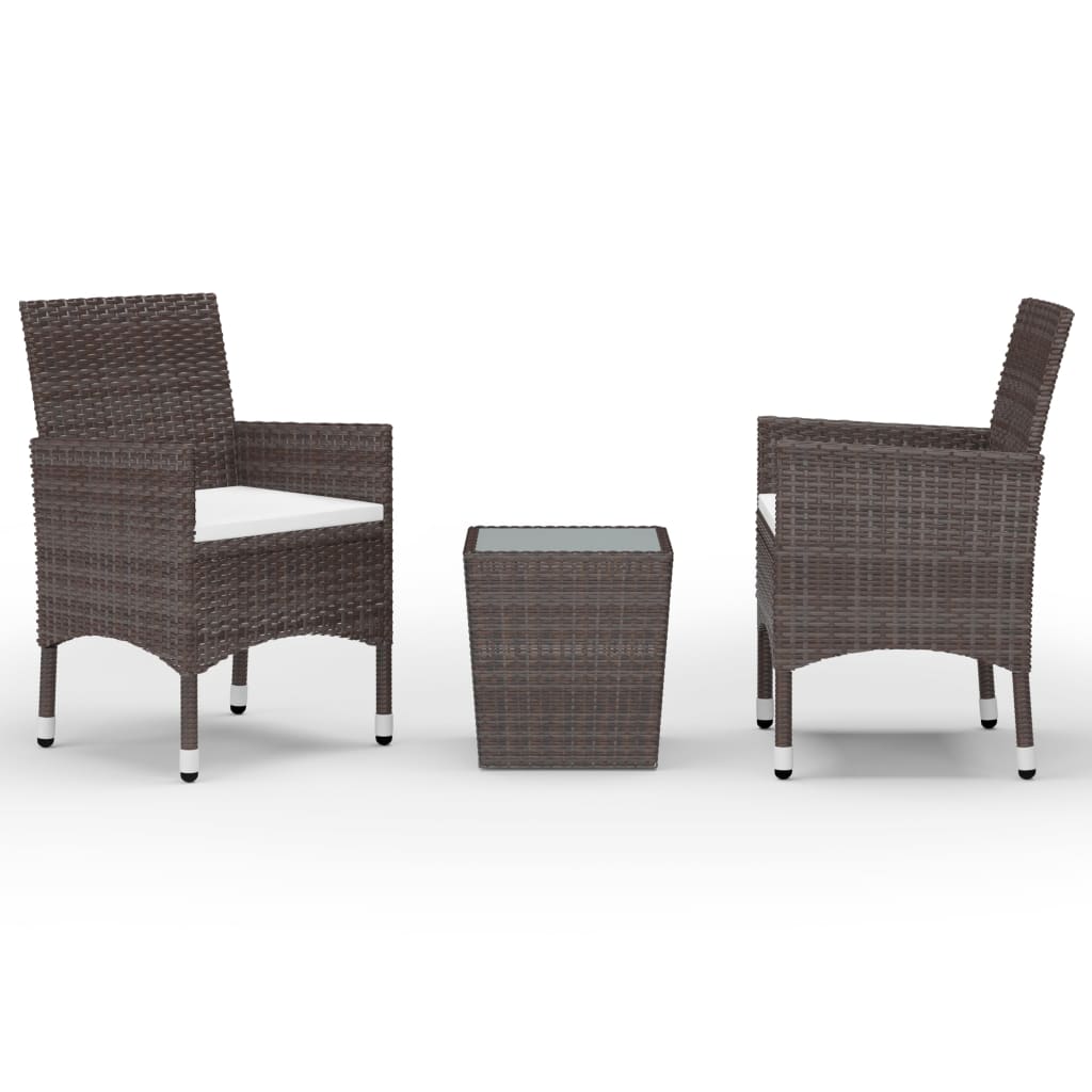 3 Piece Garden Bistro Set Poly Rattan and Tempered Glass Brown