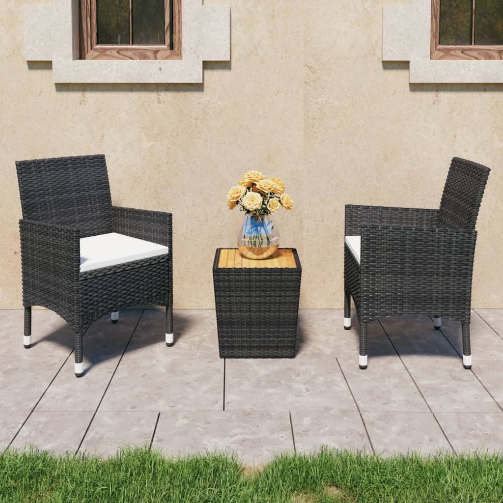 3 Piece Garden Bistro Set Poly Rattan and Solid Wood Black