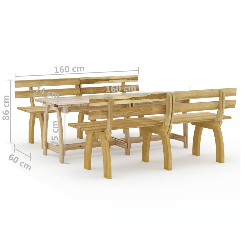 3 Piece Garden Dining Set Impregnated Pinewood