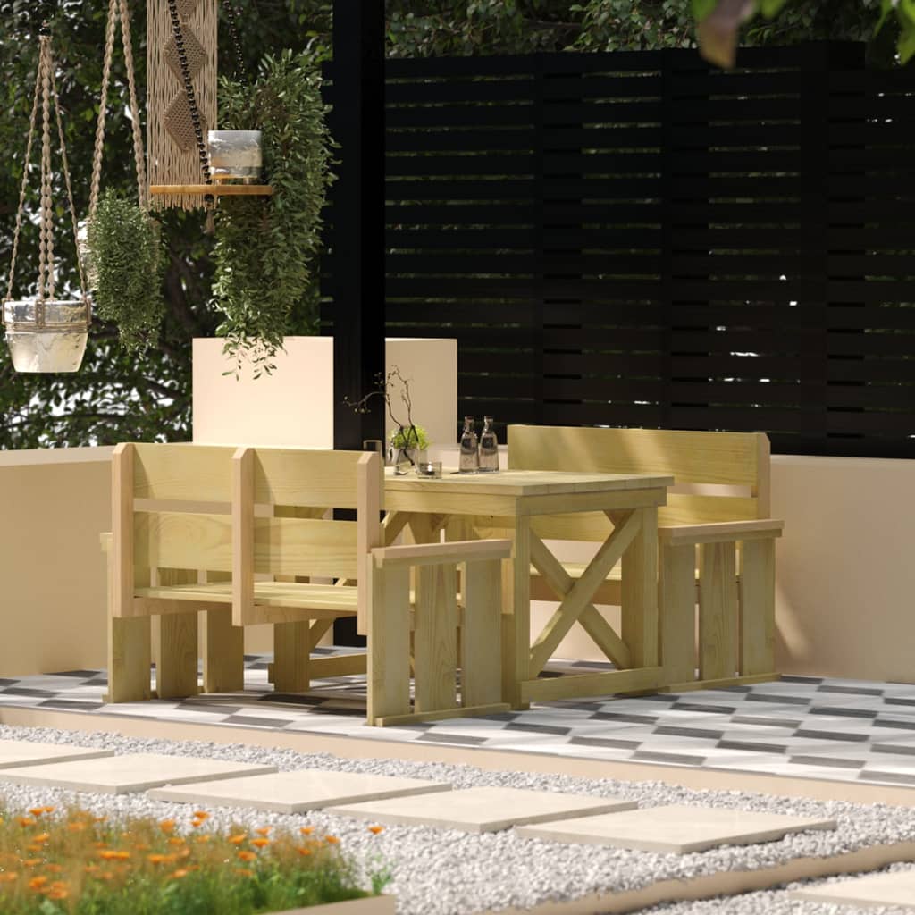 3 Piece Garden Dining Set Impregnated Pinewood