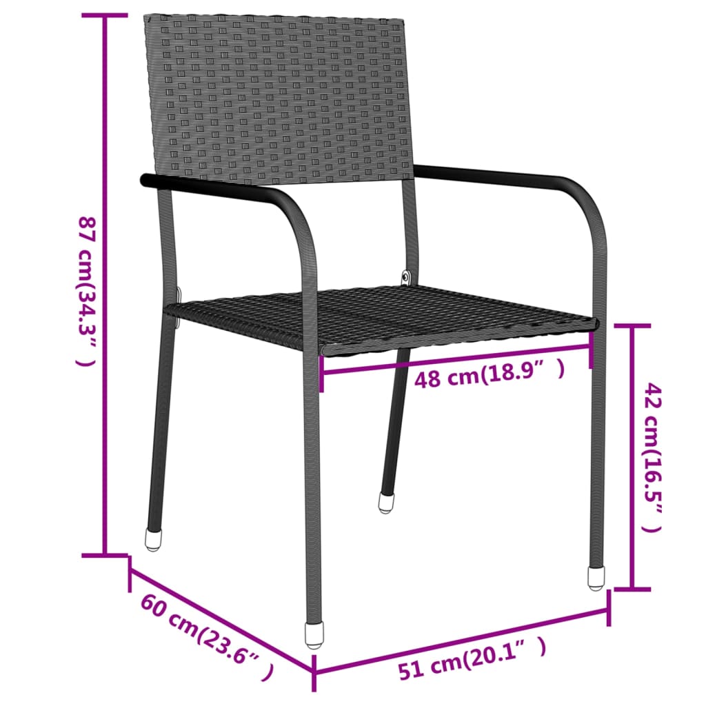 3 Piece Garden Dining Set Poly Rattan Black