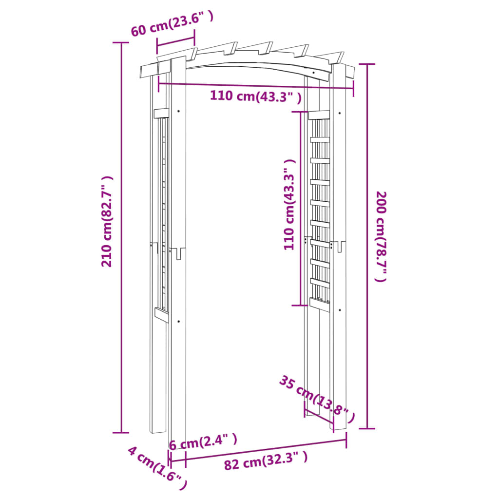 Trellis Arch 110x60x210 cm Impregnated Solid Wood Pine