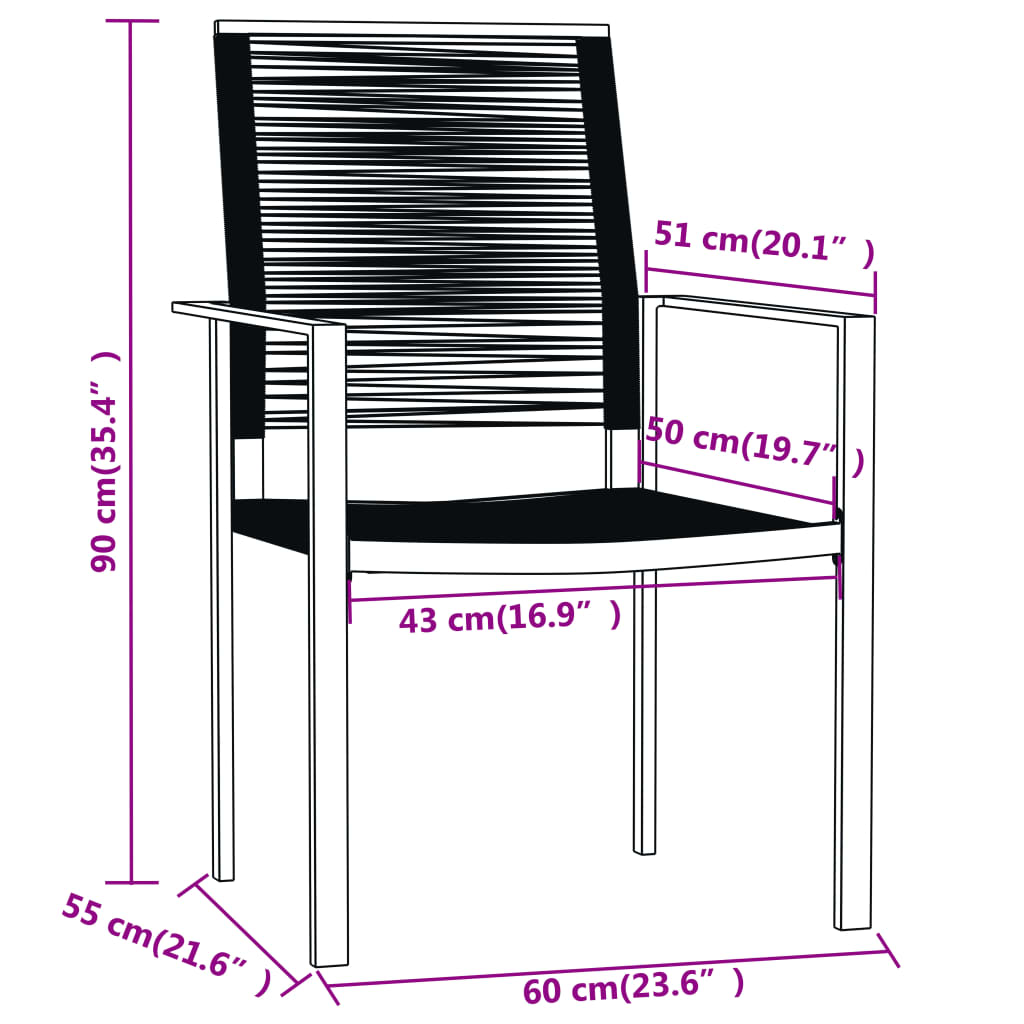 3 Piece Garden Dining Set Black