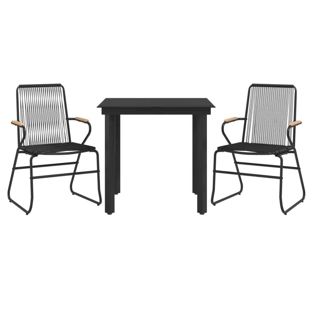 3 Piece Garden Dining Set Black PVC Rattan