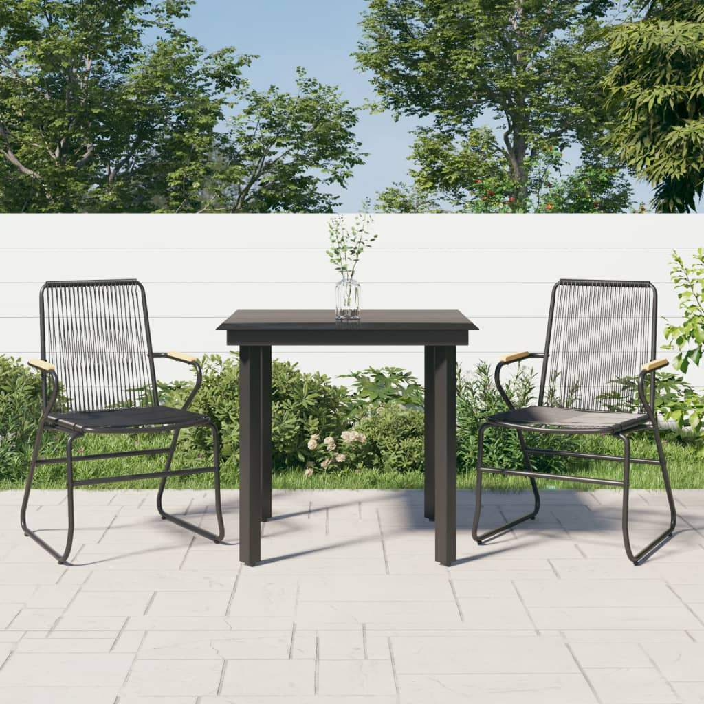 3 Piece Garden Dining Set Black PVC Rattan