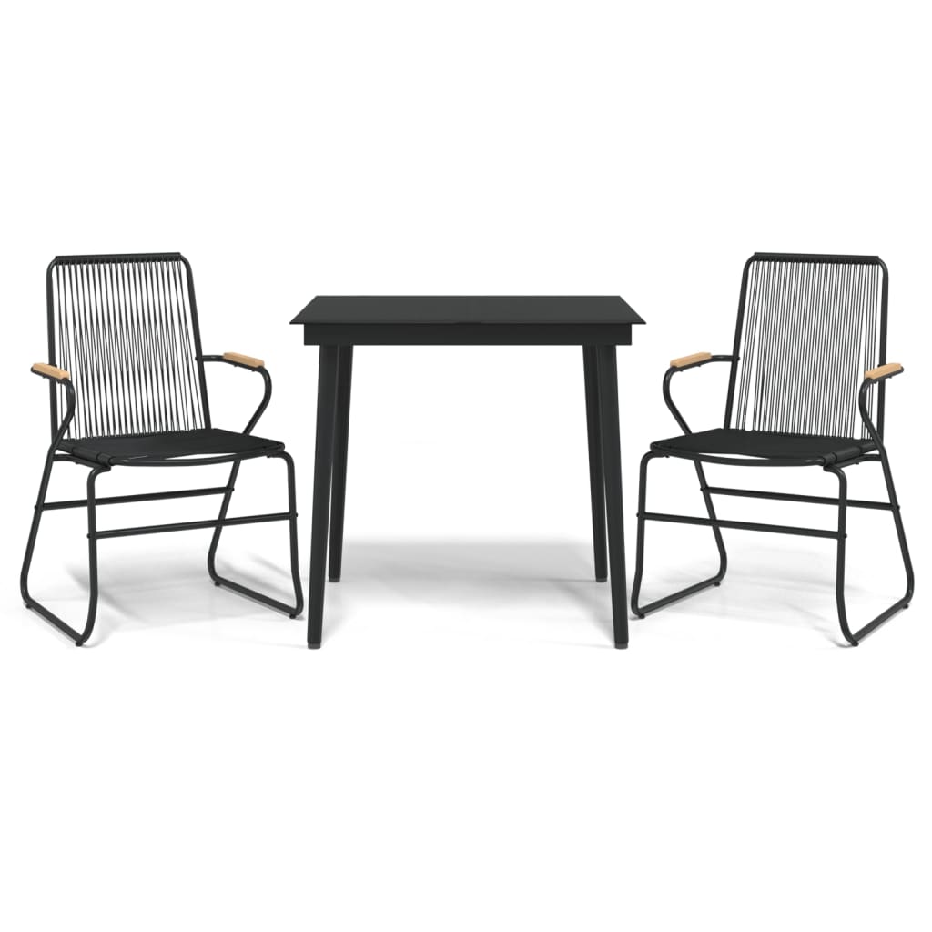 3 Piece Garden Dining Set Black PVC Rattan