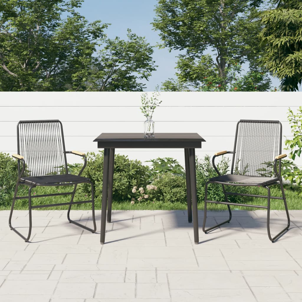 3 Piece Garden Dining Set Black PVC Rattan