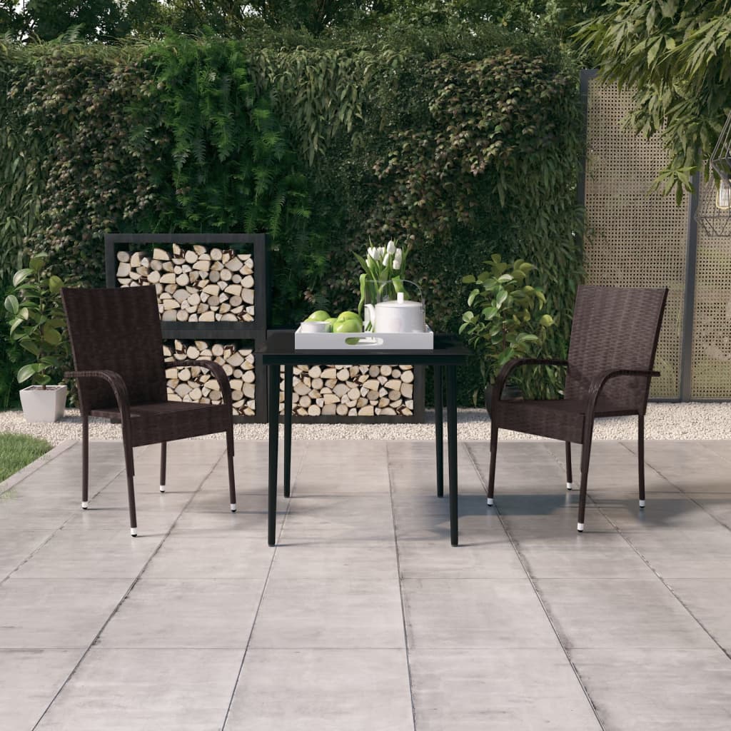 3 Piece Garden Dining Set Brown and Black