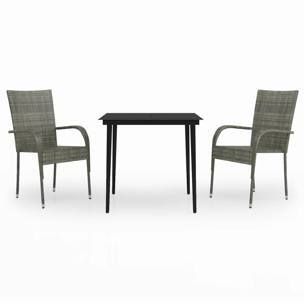 3 Piece Garden Dining Set Grey and Black