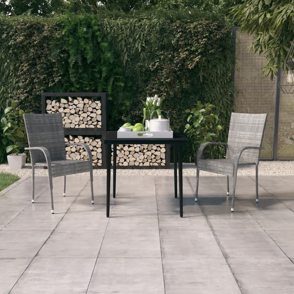 3 Piece Garden Dining Set Grey and Black