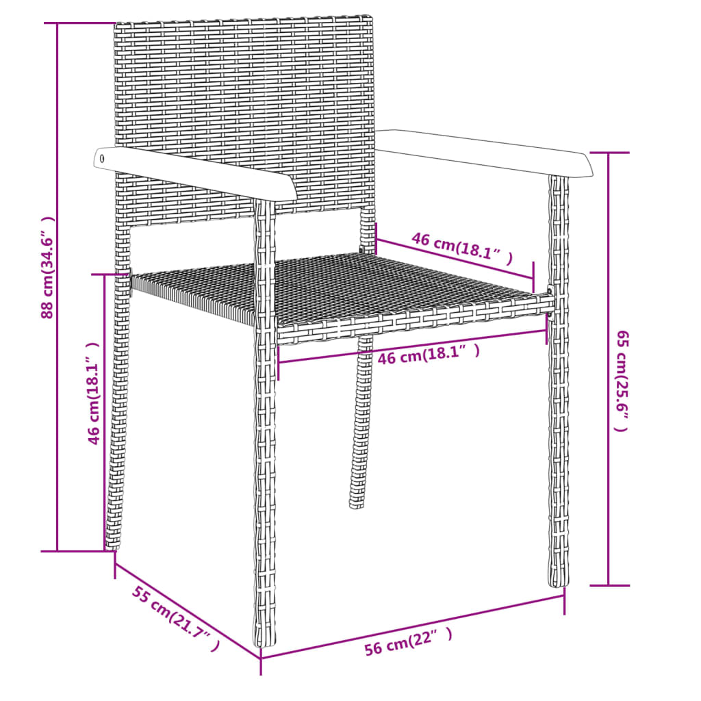 3 Piece Garden Dining Set Black