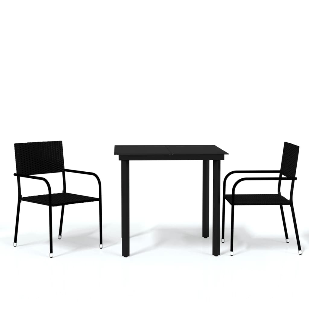 3 Piece Garden Dining Set Black