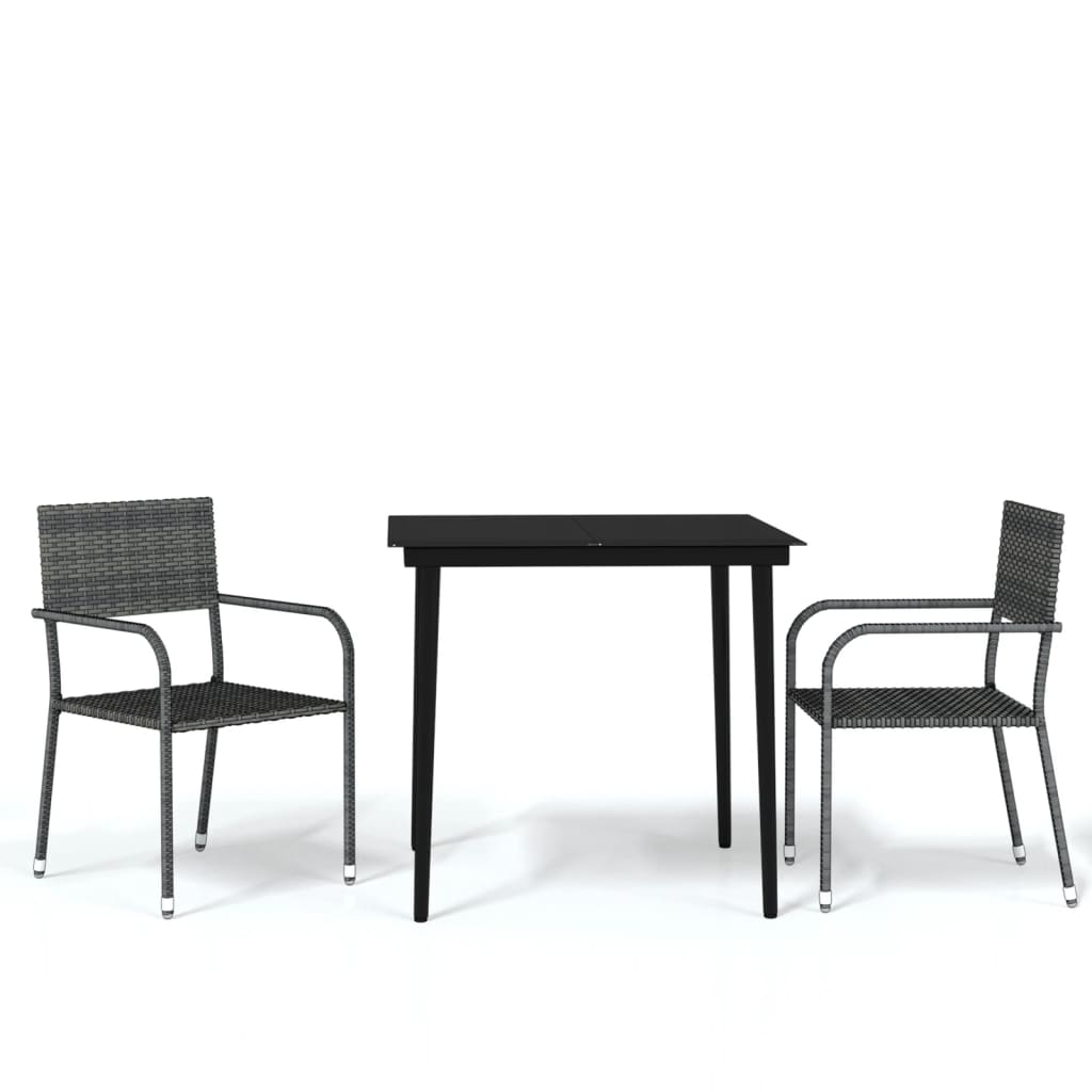 3 Piece Garden Dining Set Grey