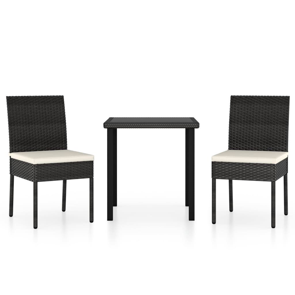 3 Piece Outdoor Dining Set with Cushions Poly Rattan Black