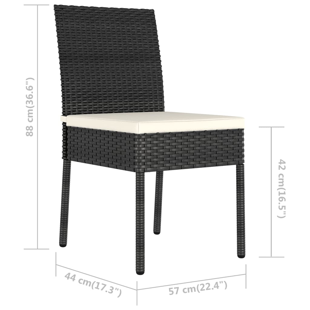 3 Piece Outdoor Dining Set with Cushions Poly Rattan Black