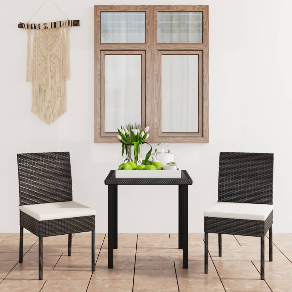 3 Piece Outdoor Dining Set with Cushions Poly Rattan Black