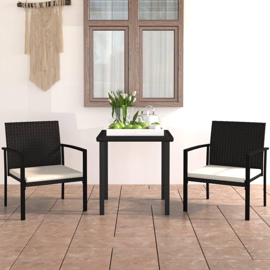 3 Piece Outdoor Dining Set Poly Rattan Black