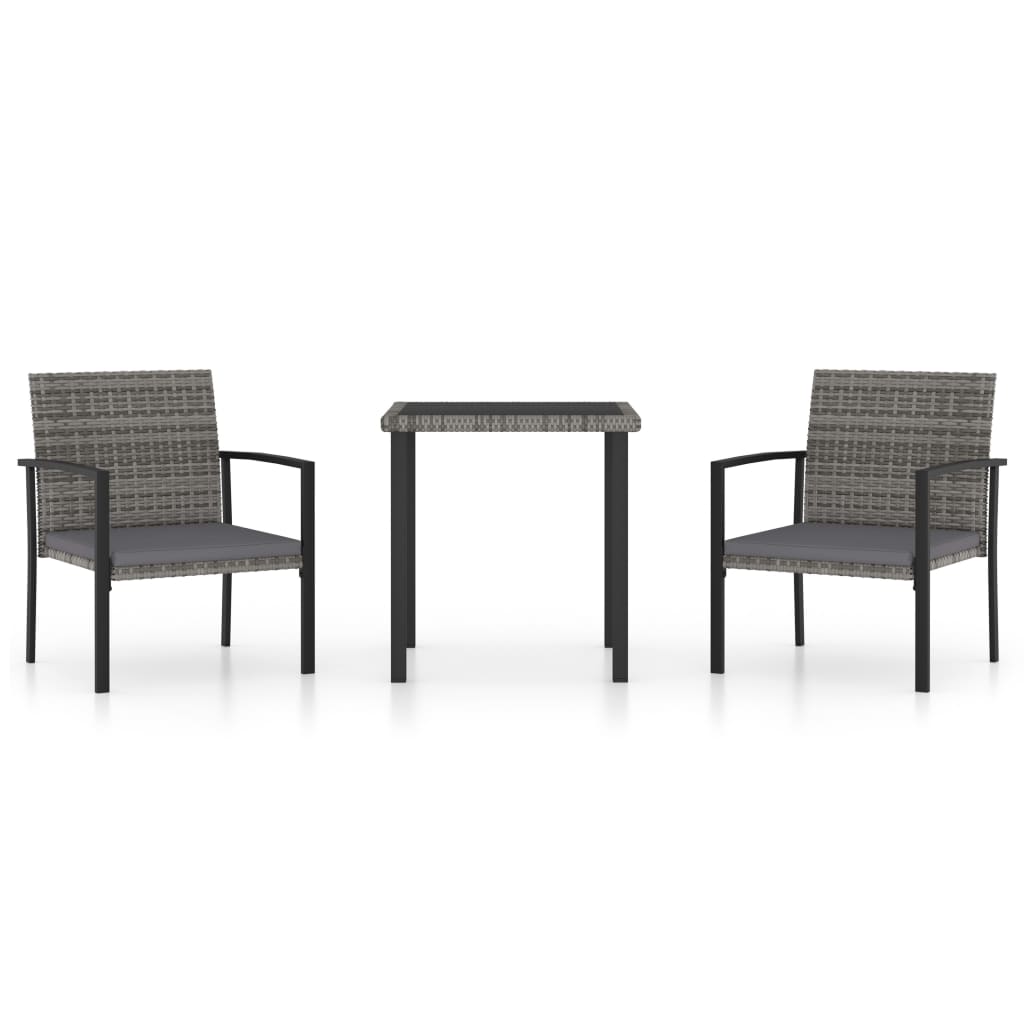 3 Piece Outdoor Dining Set Poly Rattan Grey