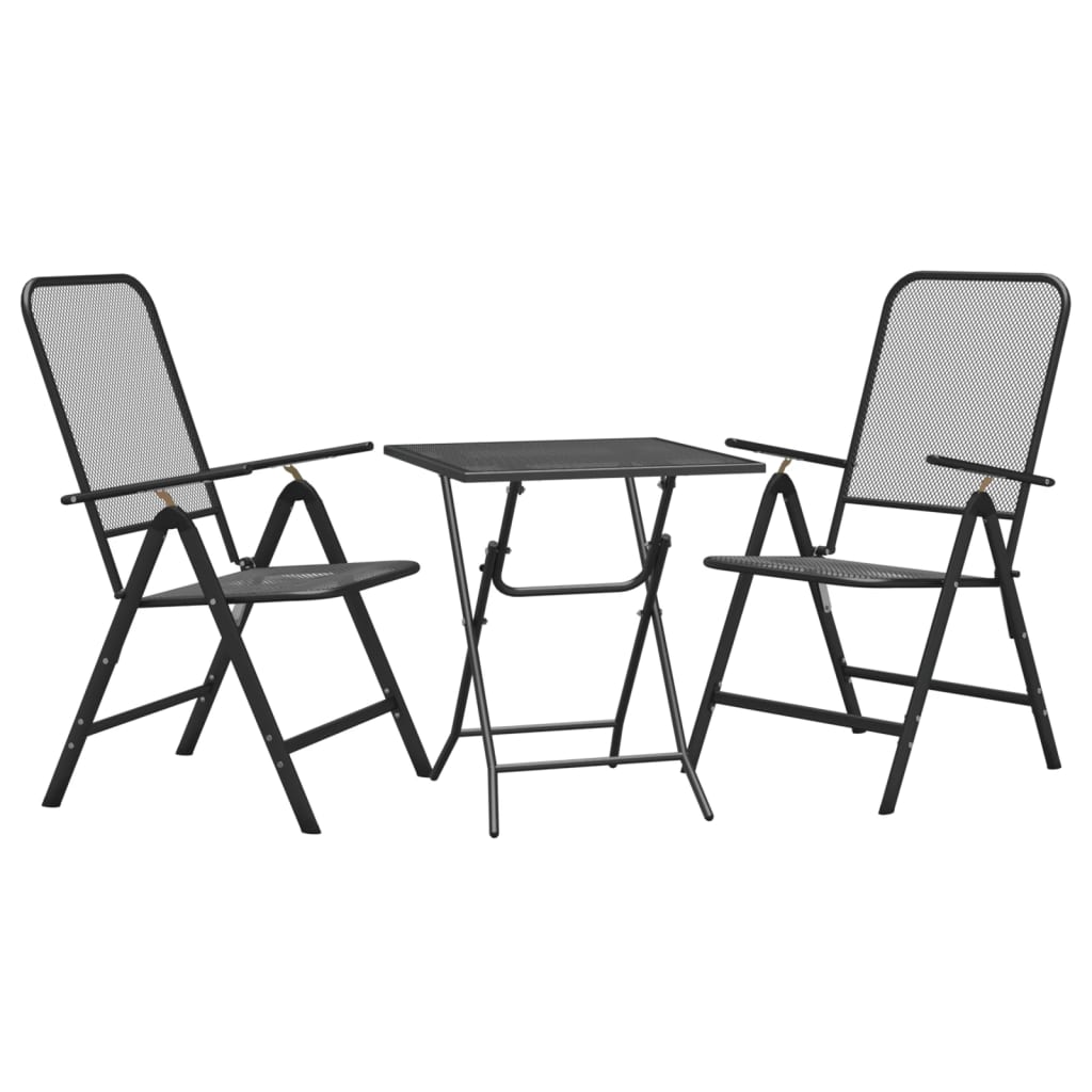 3 Piece Garden Dining Set Expanded Metal Mesh Anthracite