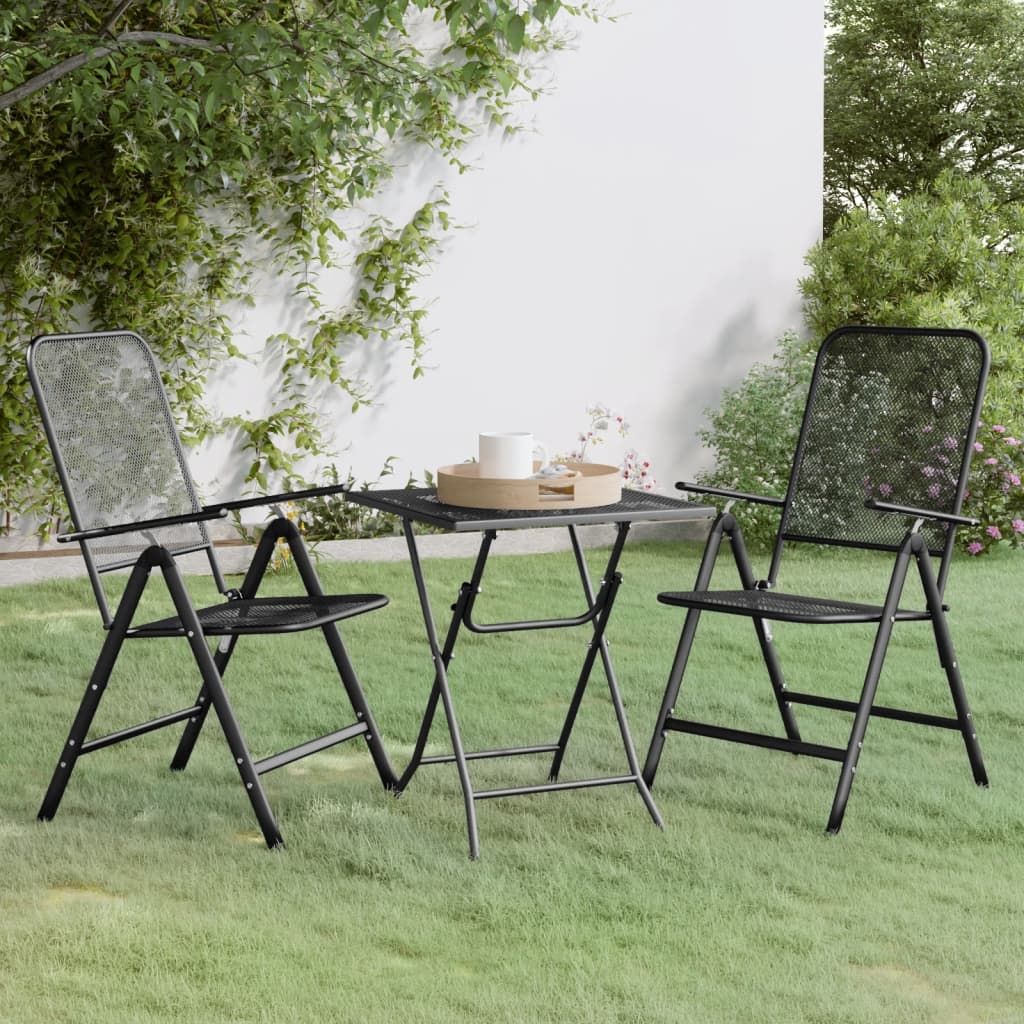 3 Piece Garden Dining Set Expanded Metal Mesh Anthracite