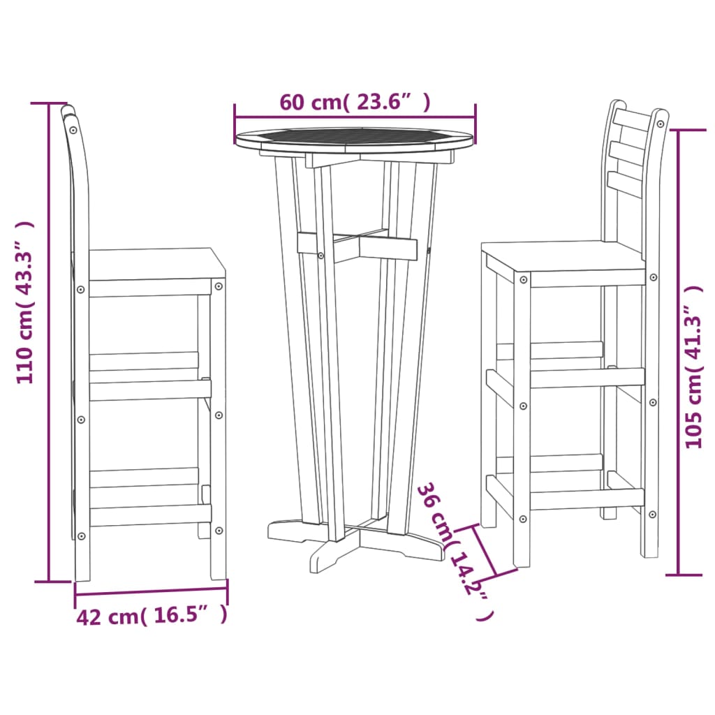 3 Piece Garden Bar Set Solid Wood Acacia