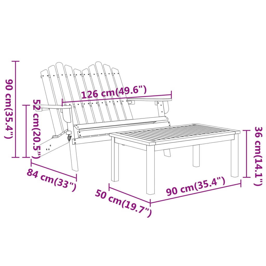 4 Piece Adirondack Garden Lounge Set Solid Wood Acacia