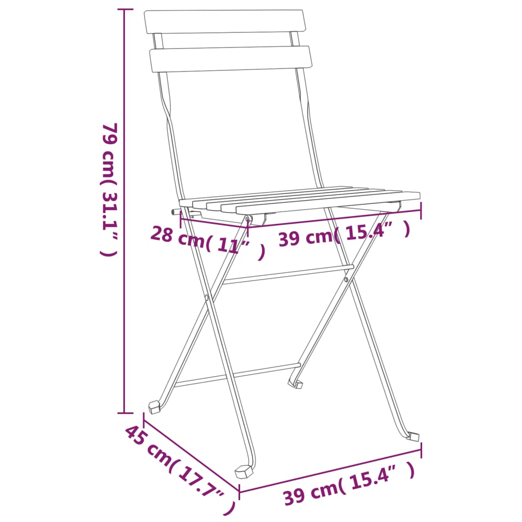 3 Piece Folding Bistro Set Solid Wood Acacia and Steel