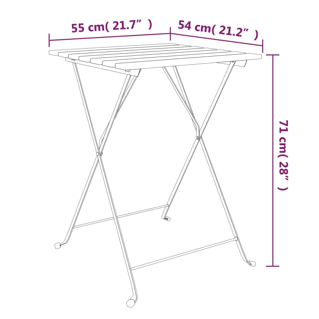 3 Piece Folding Bistro Set Solid Wood Acacia and Steel