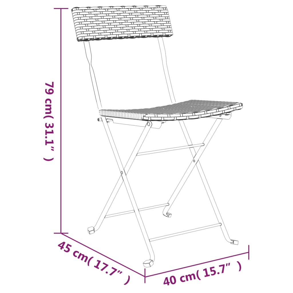 3 Piece Folding Bistro Set Black Poly Rattan