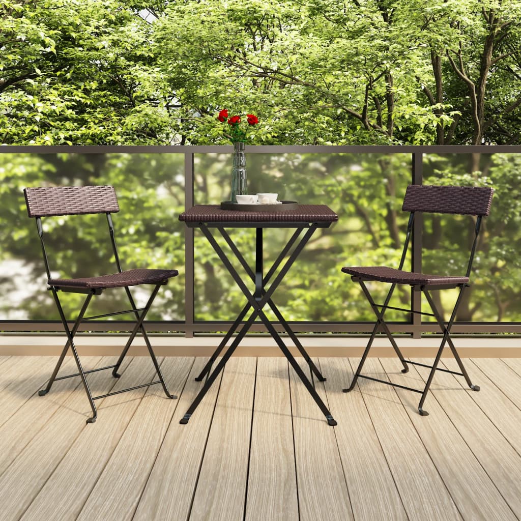 3 Piece Folding Bistro Set Brown Poly Rattan