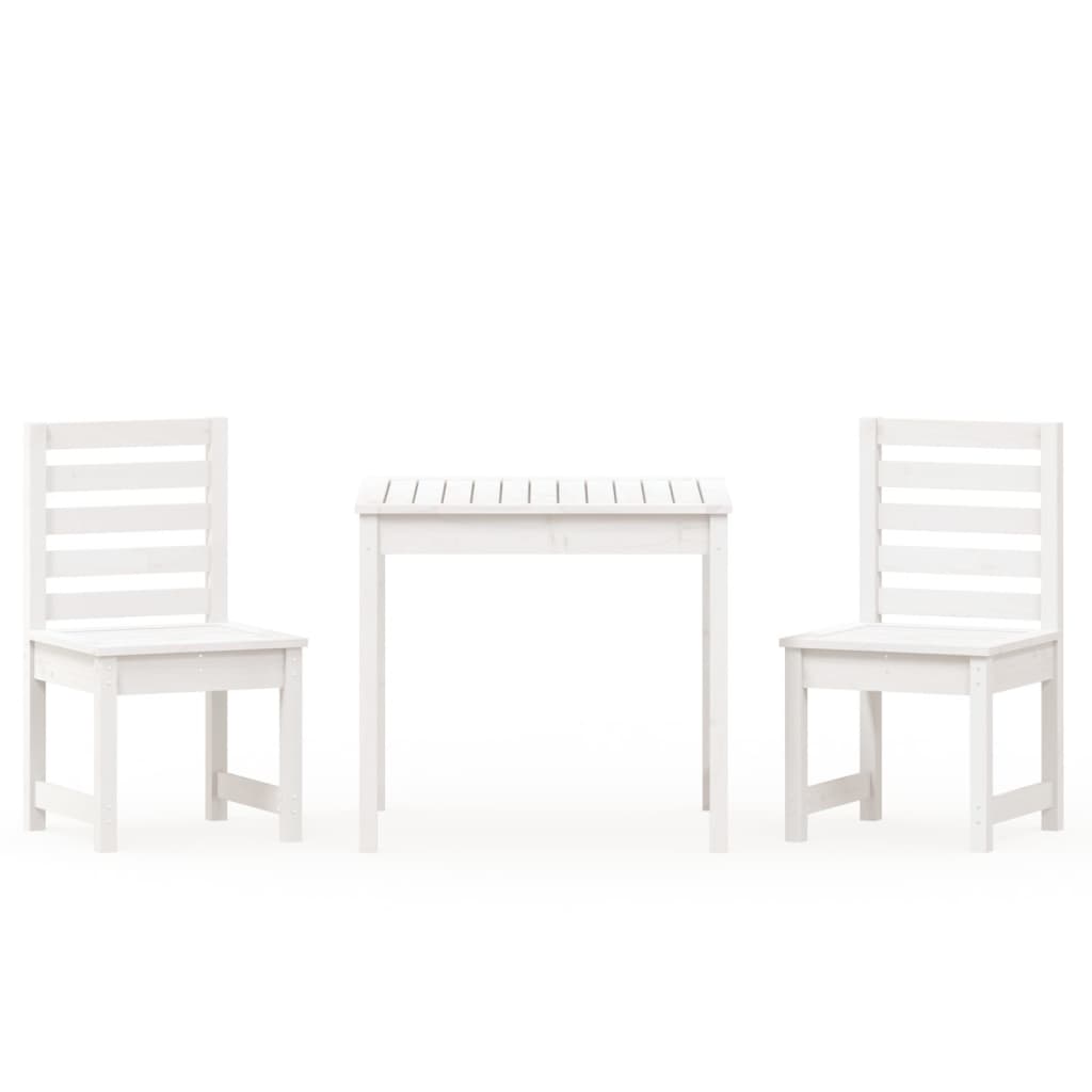 3 Piece Garden Bistro Set White Solid Wood Pine