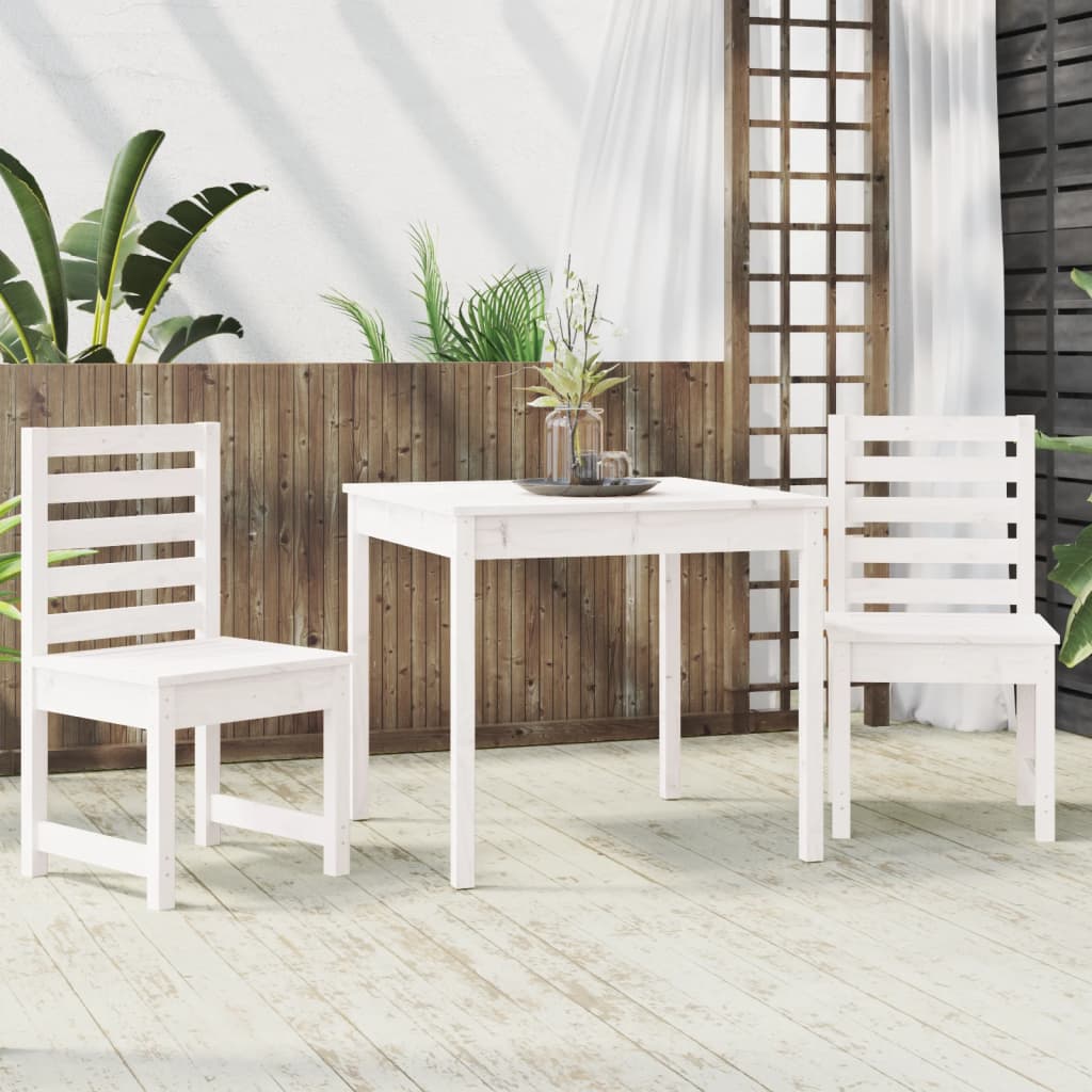 3 Piece Garden Bistro Set White Solid Wood Pine