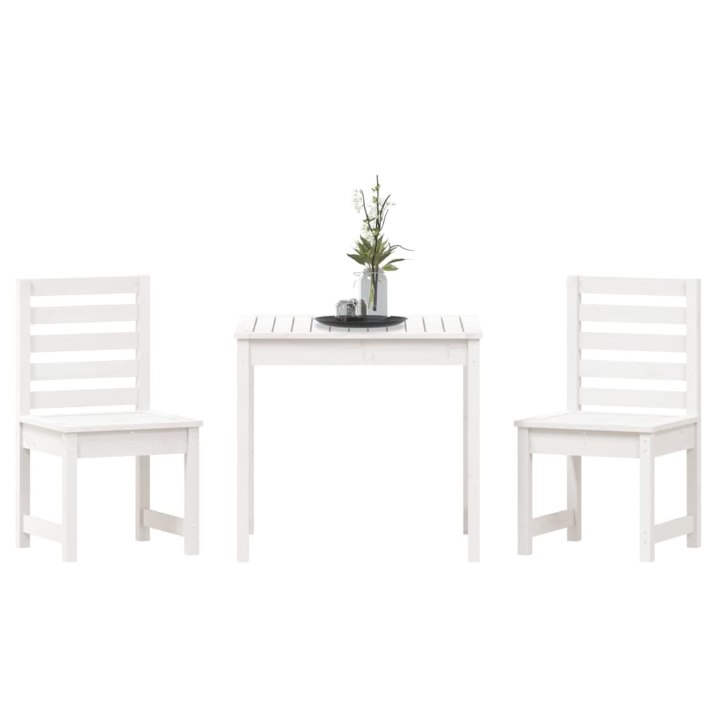 3 Piece Garden Bistro Set White Solid Wood Pine