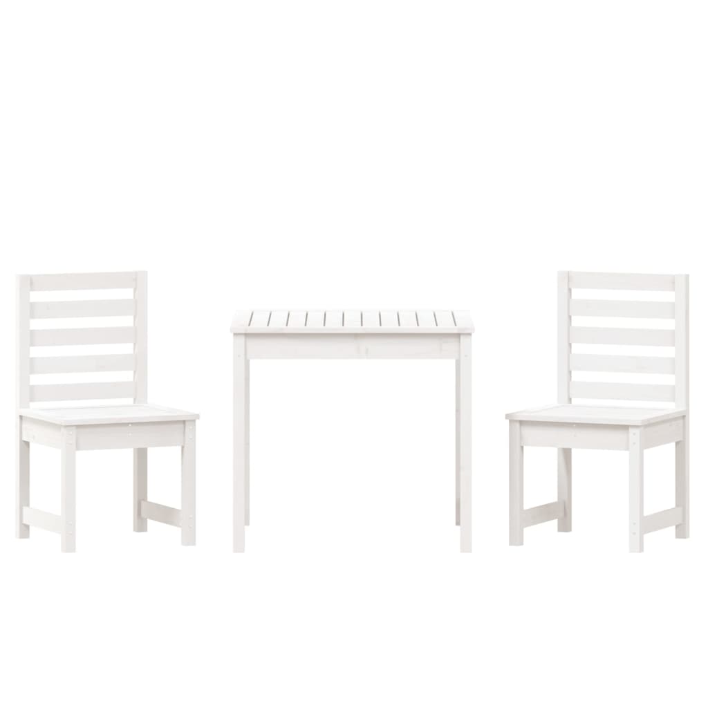 3 Piece Garden Bistro Set White Solid Wood Pine