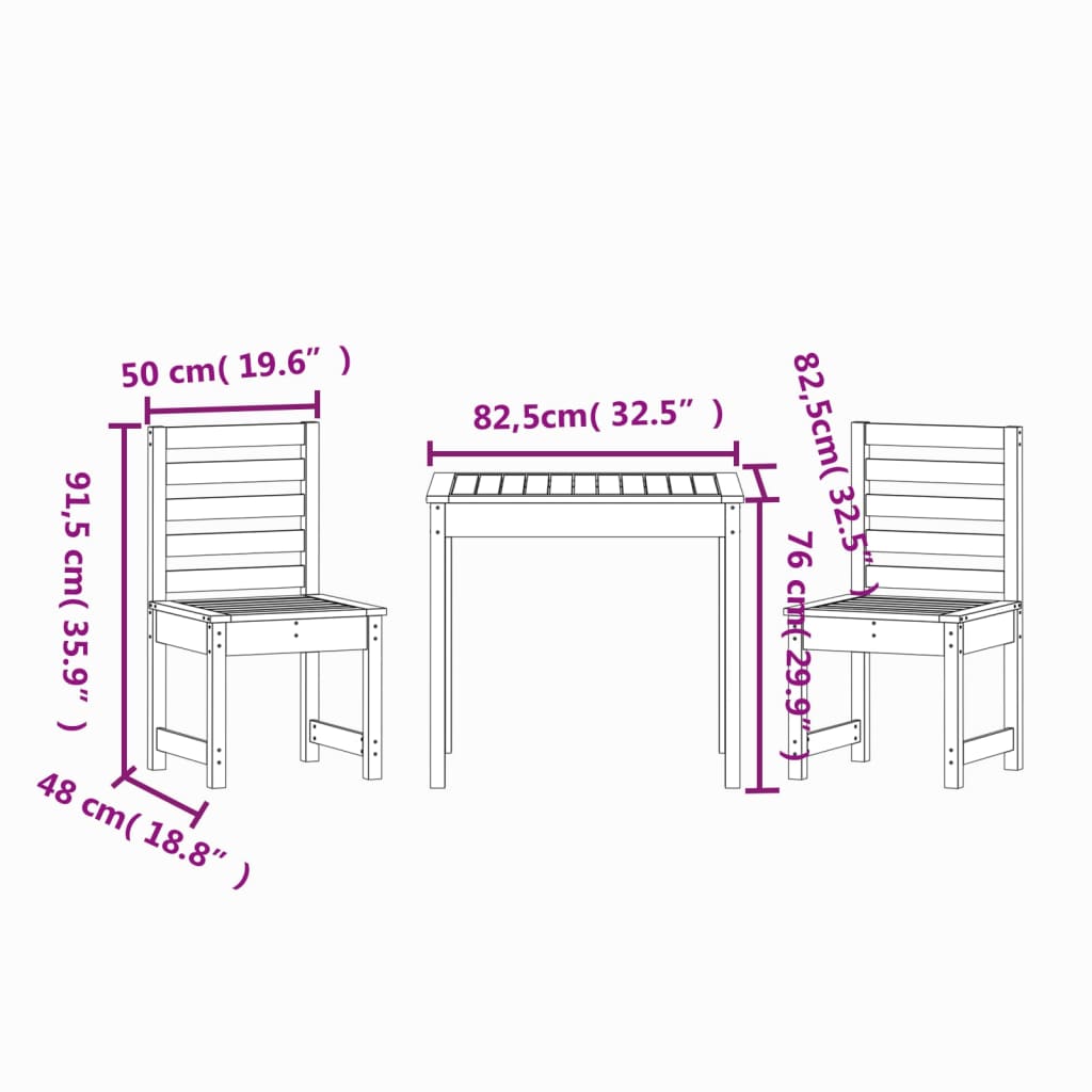 3 Piece Garden Bistro Set White Solid Wood Pine