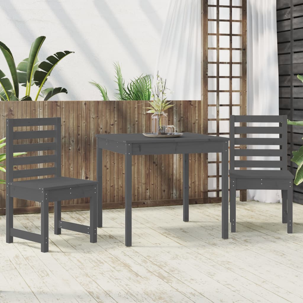 3 Piece Garden Bistro Set Grey Solid Wood Pine