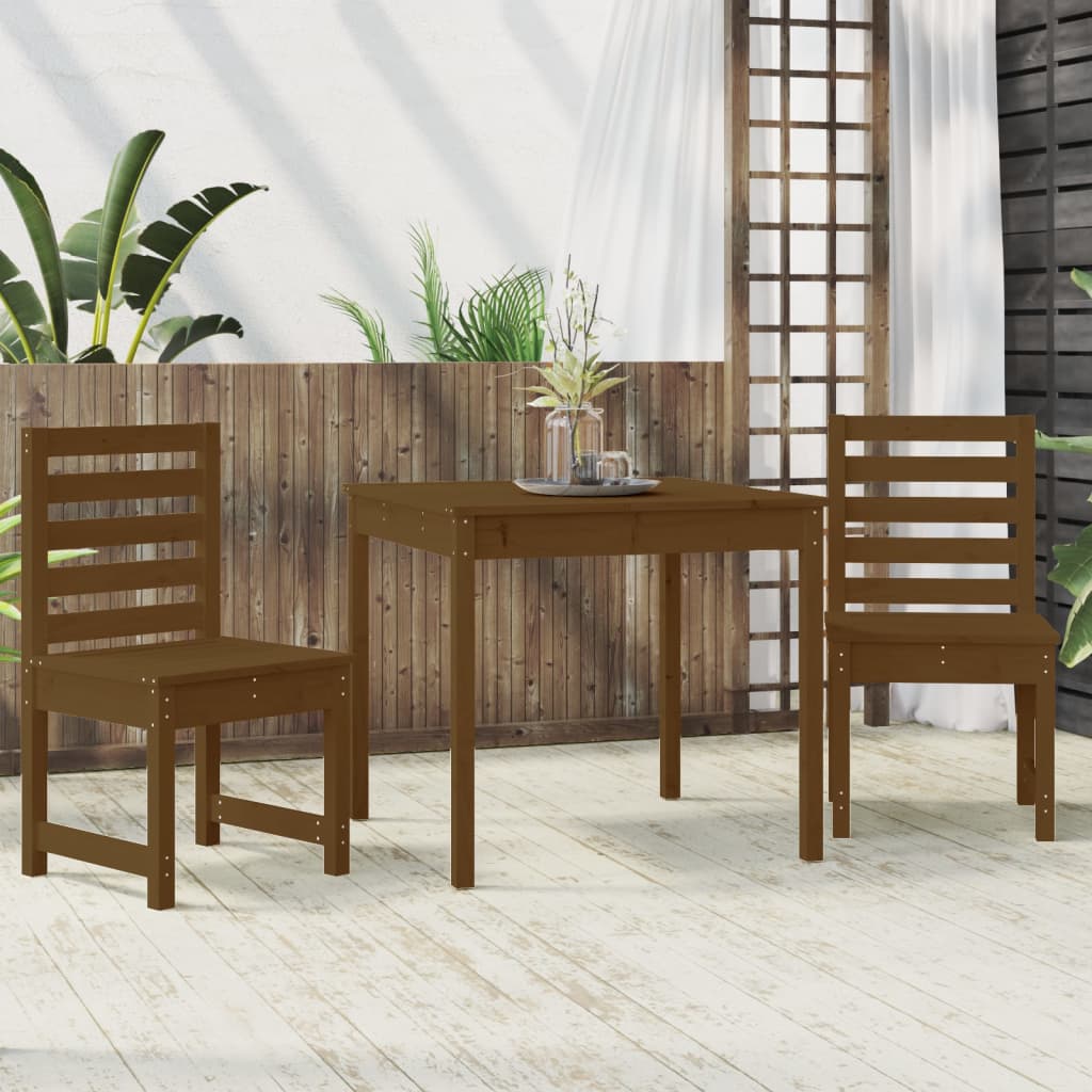 3 Piece Garden Bistro Set Honey Brown Solid Wood Pine