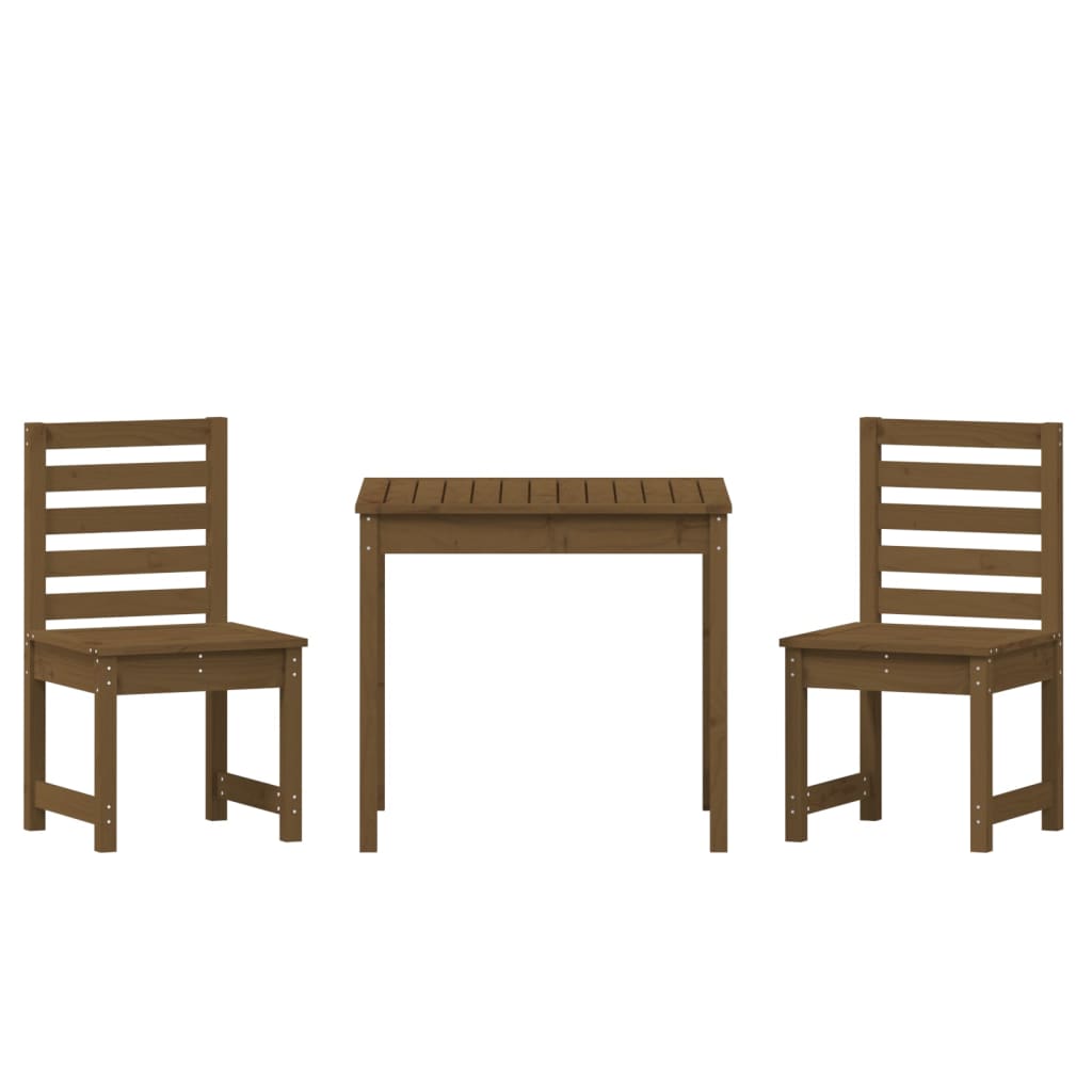 3 Piece Garden Bistro Set Honey Brown Solid Wood Pine